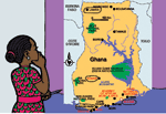 Drawing of girl looking at map of Ghana